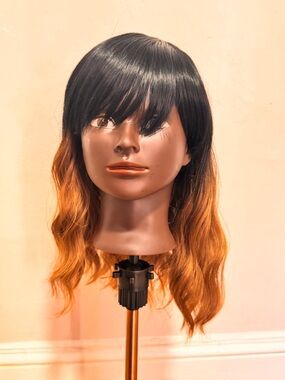Black to Copper Ombre Women's Synthetic Wig with Bangs 14inch
